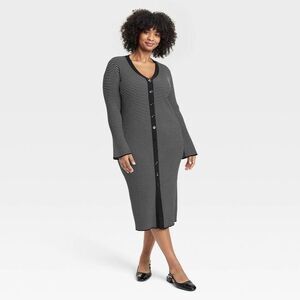 Bell Long Sleeve Midi Sweater Dress Black & White Striped Dress by a new day XXL